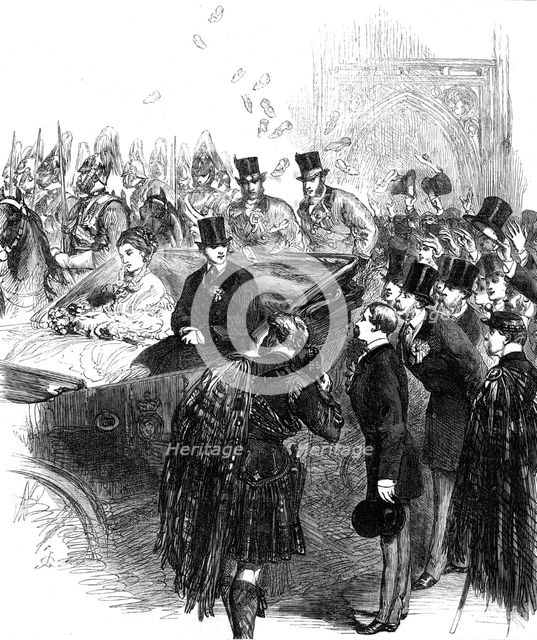 Marriage of Princess Louise: throwing the slipper at the bride and bridegroom, 1871. Creator: Unknown.