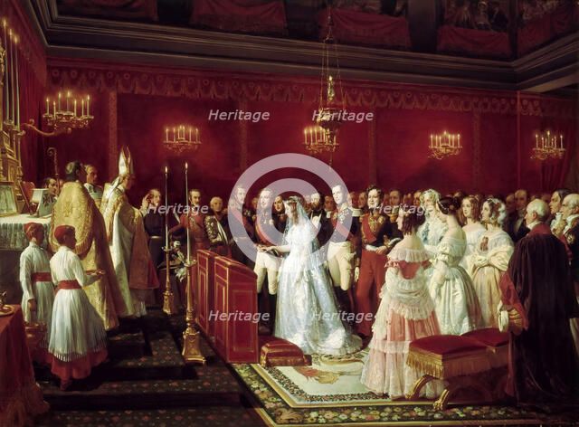 Marriage of Princess Victoria of Saxe-Coburg and Prince Louis, Duke of Nemours at Saint-Cloud, 27 Ap Artist: Philippoteaux, Henri Félix Emmanuel (1815-1884)