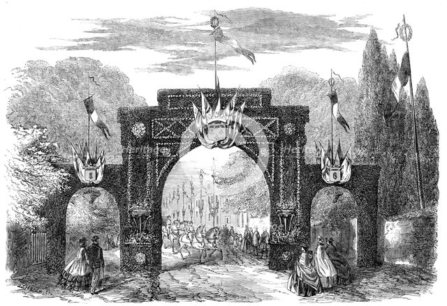 Marriage of the Count de Paris with the Princess Isabelle d'Orleans: triumphal arch at Esher, 1864. Creator: Unknown.