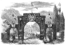 Marriage of the Count de Paris with the Princess Isabelle d'Orleans: triumphal arch at Esher, 1864. Creator: Unknown