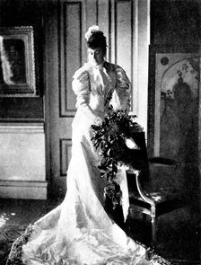 Marriage of the Duc d'Aosta & Princesse Hélène d'Orléans: the Duchesse...in her wedding dress, 1895. Creator: Gunn & Stuart