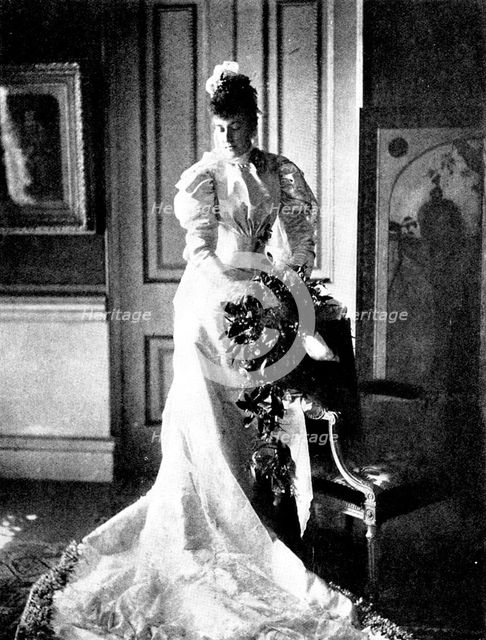 Marriage of the Duc d'Aosta & Princesse Hélène d'Orléans: the Duchesse...in her wedding dress, 1895. Creator: Gunn & Stuart.