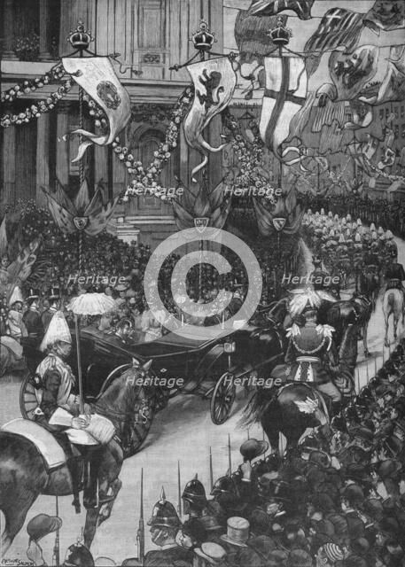 Marriage of the Duke of York: the royal procession passing St Paul's Cathedral, 1893 (1906). Artist: Arthur Salmon.