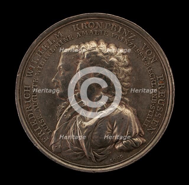 Marriage Medal of Crown Prince Frederick William of Prussia and Princess Louise..., [obverse], 1793. Creators: Daniel Friedrich Loos, Friedrich Wilhelm Loos.