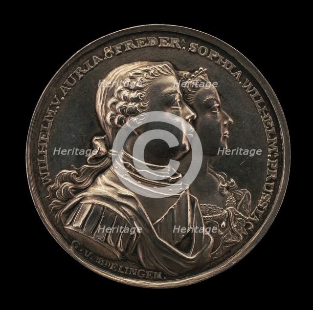 Marriage Medal of Wilhelm V, Prince of Orange, and Frederica Sophia Wilhelmina, Princess of Prussia  Creator: Gysbert van Moelingen.