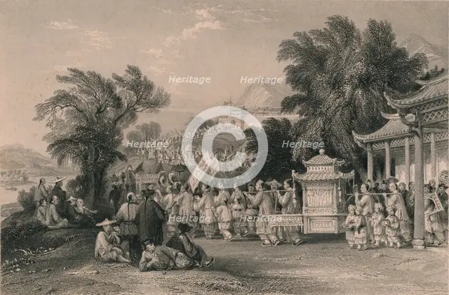 'Marriage Procession at the Blue-cloud Creek, Chin-keang-foo', c1843-1858. Creator: Samuel Bradshaw.