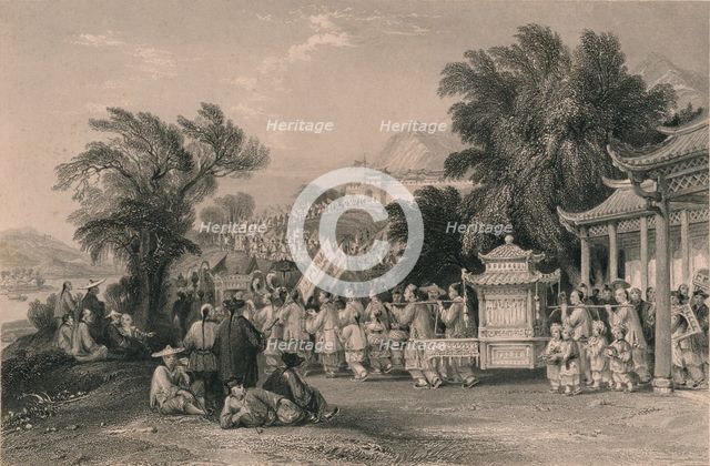 'Marriage Procession at the Blue-cloud Creek, Chin-keang-foo', c1843-1858. Creator: Samuel Bradshaw.