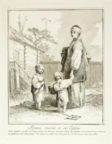 Married Woman and her Children, plate five from Divers Habillements des Peuples du Nord, 1765. Creator: Jean Baptiste Le Prince