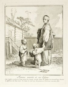 Married Woman and her Children, plate five from Divers Habillements des Peuples du Nord, 1765. Creator: Jean Baptiste Le Prince
