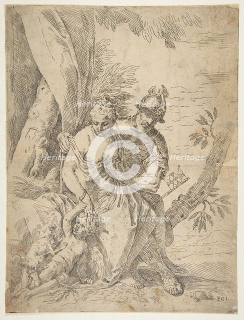 Mars, Venus and Cupid, ca.1637-1639. Creator: Simone Cantarini.
