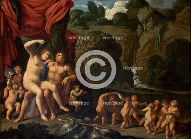 Mars and Venus with a Circle of Cupids and a Landscape, 1605-1609. Creator: Carlo Saraceni.