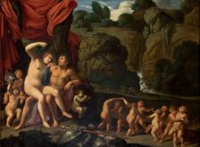 Mars and Venus with a Circle of Cupids and a Landscape, 1605-1609. Creator: Carlo Saraceni