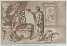 Mars offering a floral wreath to Venus, 1760-90. Creator: Stefano Mulinari