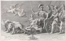 Mars on a chariot drawn by three lions, 1749. Creator: Charles Grignion