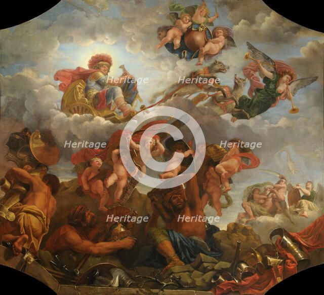 Mars on his chariot pulled by wolves, 1673. Artist: Audran, Claude, the Younger (1639-1684)