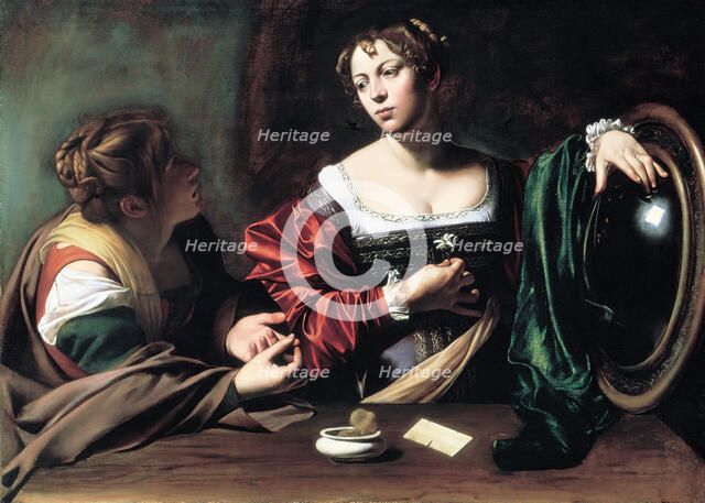 Martha and Mary Magdalene, c. 1598. Artist: Caravaggio, Michelangelo (1571-1610)