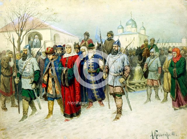 'Martha the Mayoress Escorted to Moscow', 1880.  Artist: Aleksey Kivshenko