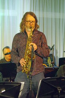 Martin Hathaway, Stan Sulzmann’s Neon Orchestra, Watermill Jazz Club, Dorking, Surrey, Nov 2023. Creator: Brian O'Connor