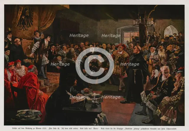 Martin Luther at the Diet of Worms of 1521: "Here I stand, I can do no other", 1917. Creator: Schwormstädt, Felix (1870-1938).