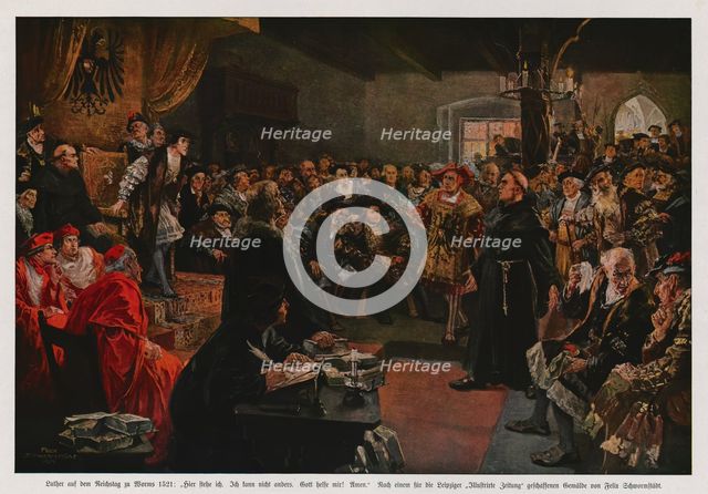 Martin Luther at the Diet of Worms of 1521: "Here I stand, I can do no other", 1917. Creator: Schwormstädt, Felix (1870-1938).