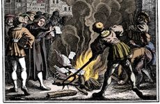 Thumbnail image of Martin Luther burning the Papal Bull, 1520. Artist: Unknown.