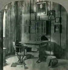 Martin Luther's Room and Desk on Which He translated Bible, Wartburg Castle, Eisenach, Germany c1 Creator: Unknown