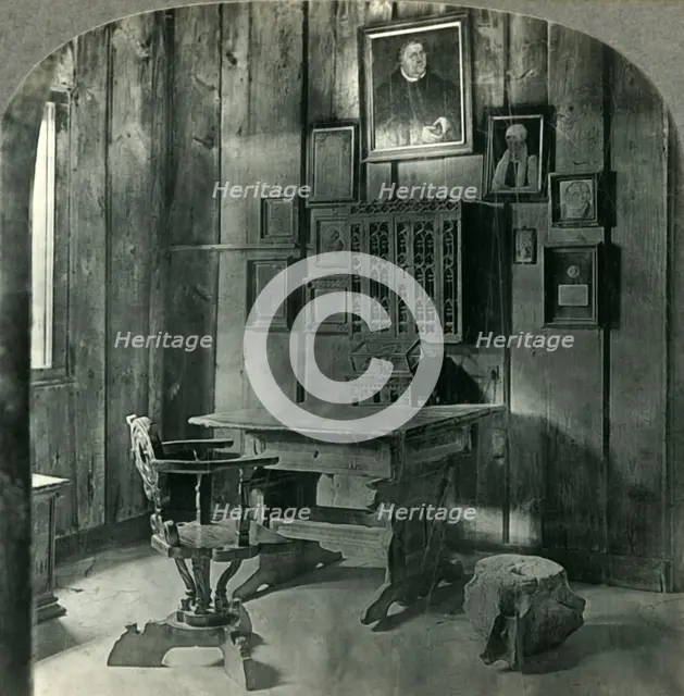'Martin Luther's Room and Desk on Which He translated Bible, Wartburg Castle, Eisenach, Germany', c1 Creator: Unknown.