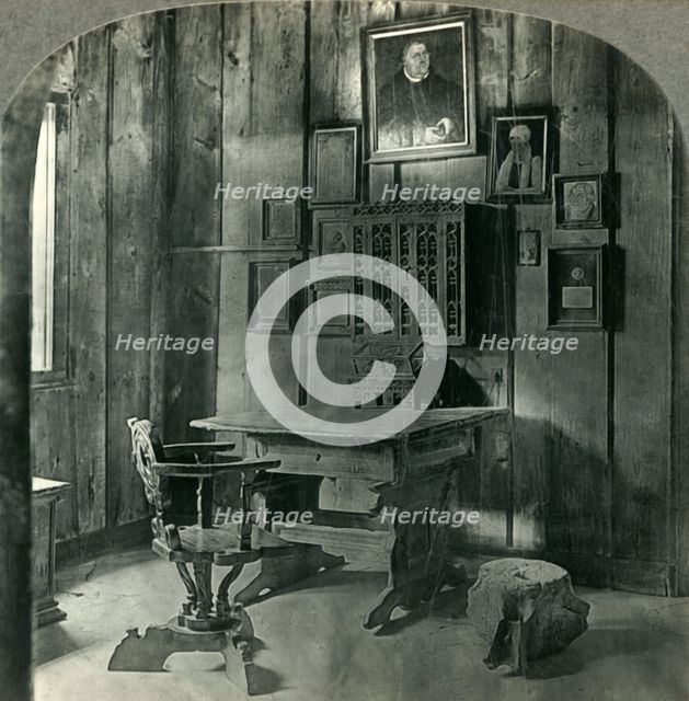 'Martin Luther's Room and Desk on Which He translated Bible, Wartburg Castle, Eisenach, Germany', c1 Creator: Unknown.