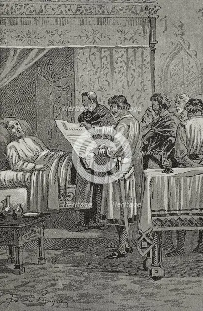 Martin the Human on his deathbed, 1410, (1890).  Creator: Joan Serra y Pausas.