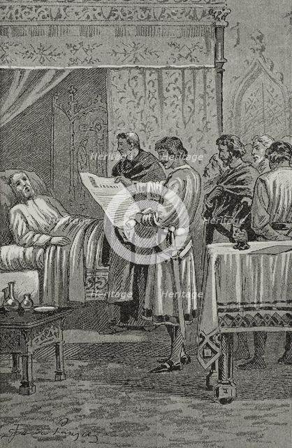 Martin the Human on his deathbed, 1410, (1890).  Creator: Joan Serra y Pausas.