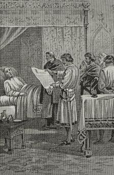 Martin the Human on his deathbed, 1410, (1890). Creator: Joan Serra y Pausas