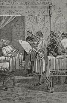 Martin the Human on his deathbed, 1410, (1890). Creator: Joan Serra y Pausas