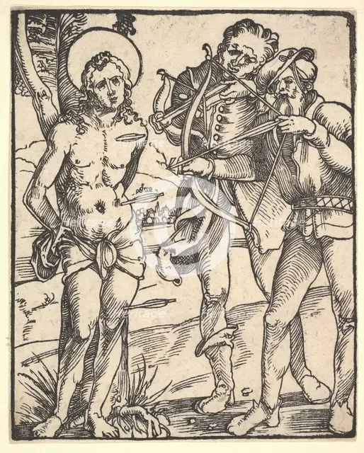 Martyrdom of St. Sebastian with Two Crossbow Men. Creator: Hans Baldung.