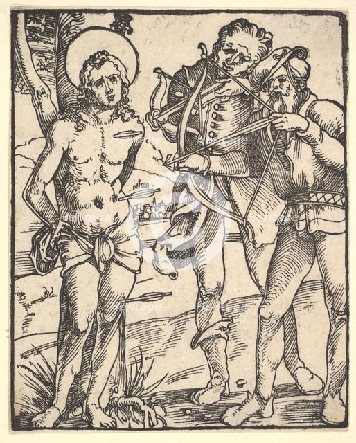 Martyrdom of St. Sebastian with Two Crossbow Men. Creator: Hans Baldung.