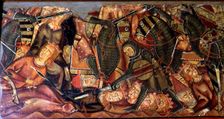 Martyrdom of St. Ursula and her companions in Cologne at the hands of the Huns and decapitation o…