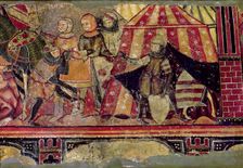 Martyrdom of St. Ursula and her companions in Cologne at the hands of the Huns and beheading of t…