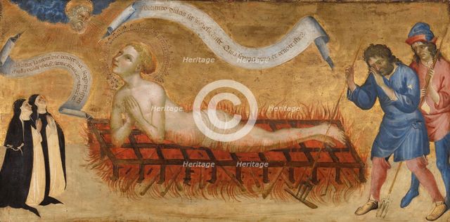 Martyrdom of Saint Lawrence, with Two Benedictine Nuns, c.1425. Creator: Jacobello del Fiore.