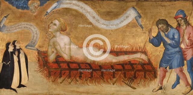 Martyrdom of Saint Lawrence, with Two Benedictine Nuns, c.1425. Creator: Jacobello del Fiore.