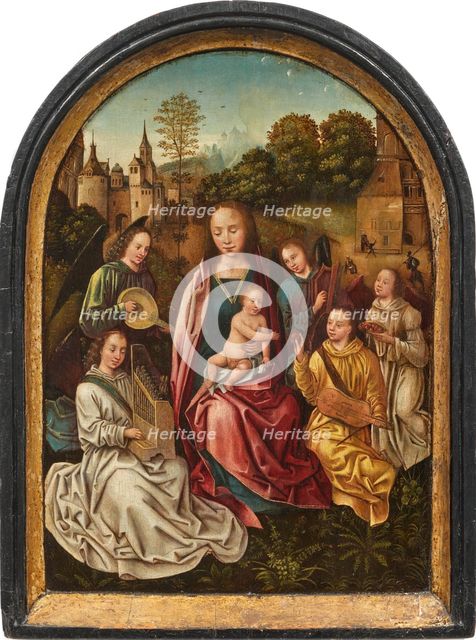 Mary with child surrounded by angels playing music, Early16th cen.. Creator: Master of the Morrison Triptych (active ca 1500-1510).
