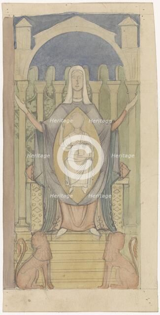 Mary with Christ child, sitting on the throne of Solomon, c. 1869-c. 1925. Creator: Antoon Derkinderen.