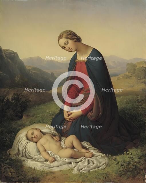 Mary worshiping the child, 1849. Creator: Johann Nepomuk Ender.