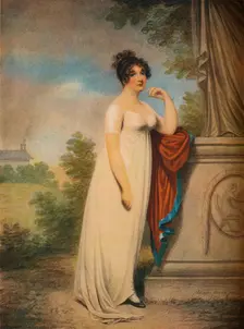 Mary Anne Clarke at the base of a statue 1803. Artists: Mary Anne Clarke, Adam Buck