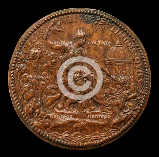 Mary as Peace Setting Fire to Arms [reverse], 1555. Creator: Jacopo da Trezzo.