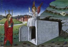 Mary brings ointment to the tomb of Jesus, Codex de Predis, 1476. Creator: Cristoforo De Predis