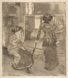Mary Cassatt at the Louvre: The Etruscan Gallery, 1879-80. Creator: Edgar Degas
