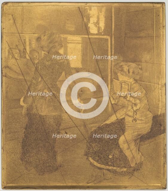 Mary Cassatt at the Louvre: The Etruscan Gallery [copper plate], 1879/1880. Creator: Edgar Degas.