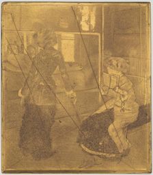 Mary Cassatt at the Louvre: The Etruscan Gallery [copper plate], 1879/1880. Creator: Edgar Degas