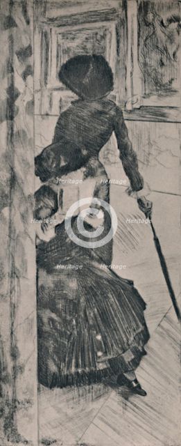 'Mary Cassatt in the Louvre', c.1880, (1946). Artist: Edgar Degas.