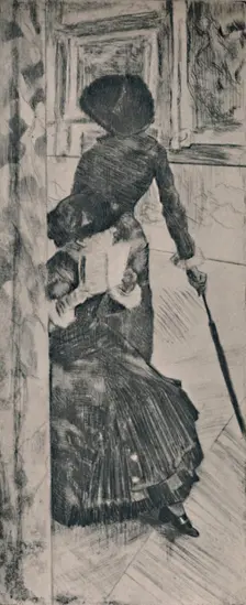 Mary Cassatt in the Louvre c.1880, (1946). Artist: Edgar Degas