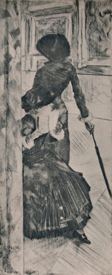 Mary Cassatt in the Louvre c.1880, (1946). Artist: Edgar Degas